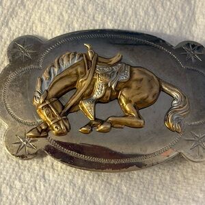Silver tone and Brass Tone Gold Horse Belt Buckle